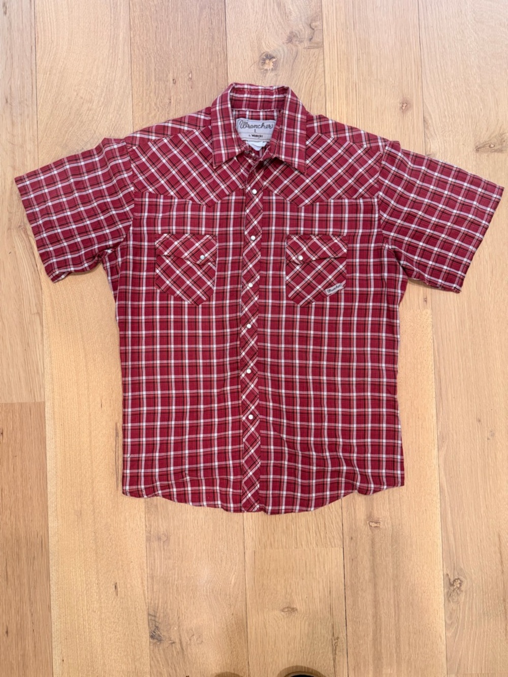 Wrancher by Wrangler Red Plaid Pearl Snap Western Shirt Size Large